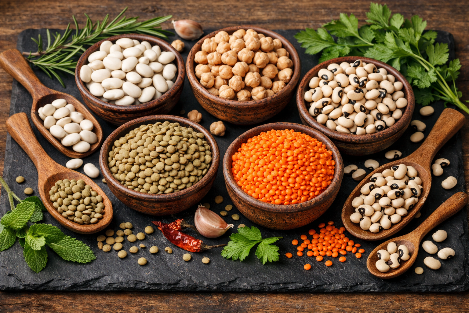 Zeytinyağlı baklagil yemekleri tabağı